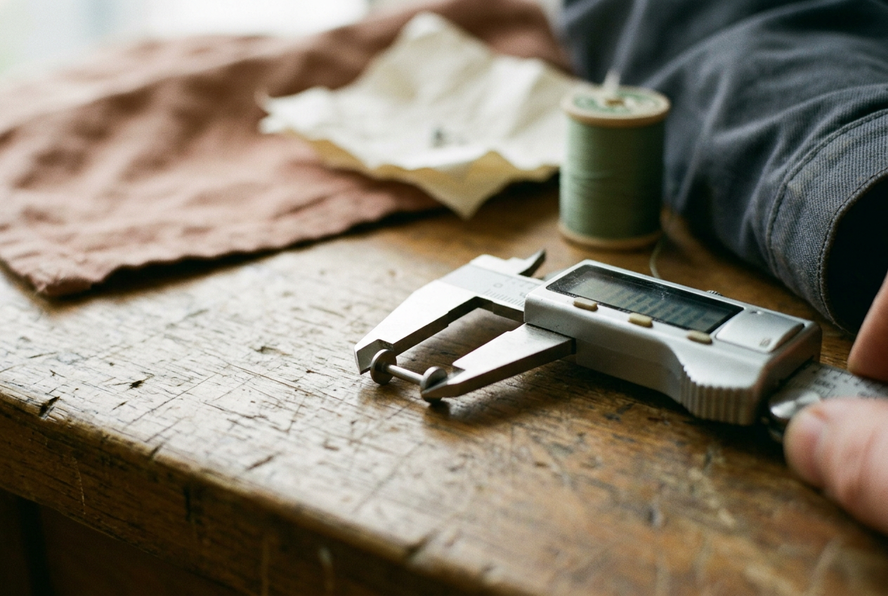 Titanium flat back earring beside a millimeter ruler, with the wearable post length visible between the setting and disc.